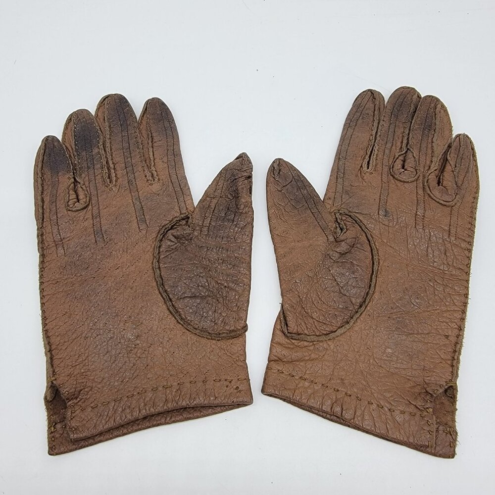 Vintage Abercrombie &‎ Fitch Brown Leather Gloves Est Size 6.5 Repair Germany